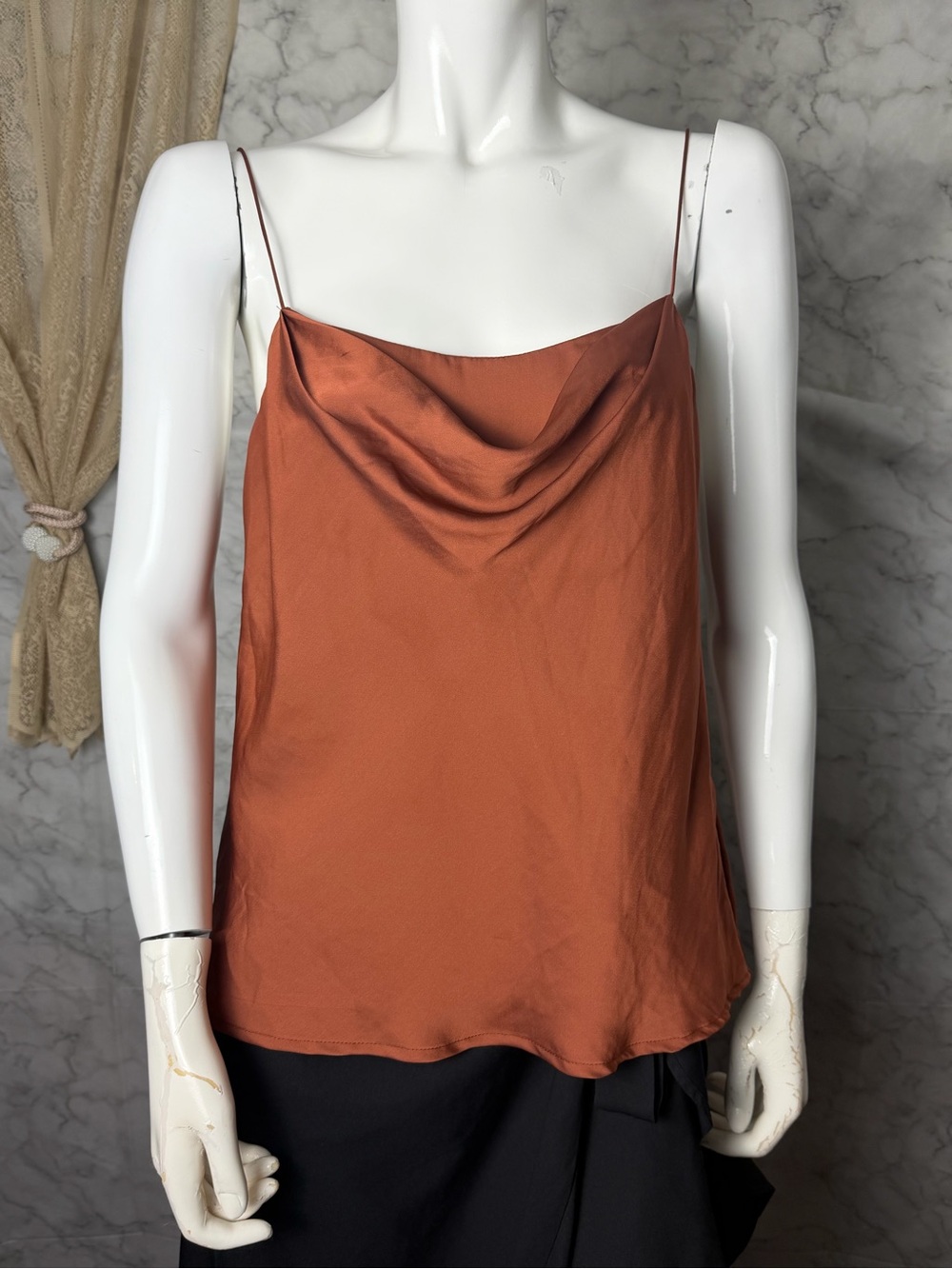 Rust Burnt Orange Copper Cowl Neck Camisole Tank M Satin Feel ASTR The Label